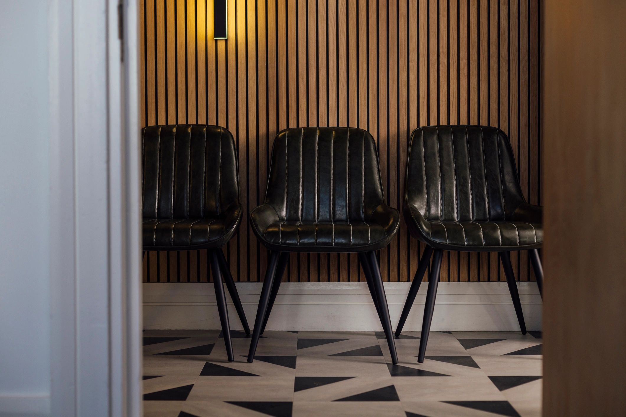 Waiting area and seating inside a studio space